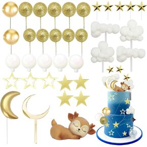 34 قطعة من أغطية الكيك على شكل نجمة القمر مع غزال القمر ونجمة سحابة زينة كعكة استحمام الطفل للأطفال مستلزمات حفلات الزفاف وأعياد الميلاد in Kuwait