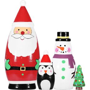 Yoption 5Pcs Russian Matryoshka Dolls Handmade Wooden Jesus Nativity Nesting Dolls Set for Christmas Easter Birthday Gift Decorations in Kuwait