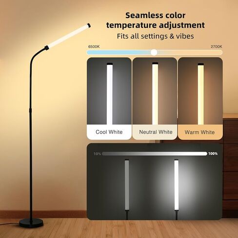 360° Floor Lamp with Adjustable Height & Flexible Arm, Remote & Foot Switch, Cool-Touch Body & High Brightness for Living Room, Bedroom, Office, Stepless Adjustable Colors and Brightness in Saudi Arabia