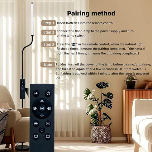 360° Floor Lamp with Adjustable Height & Flexible Arm, Remote & Foot Switch, Cool-Touch Body & High Brightness for Living Room, Bedroom, Office, Stepless Adjustable Colors and Brightness in Saudi Arabia