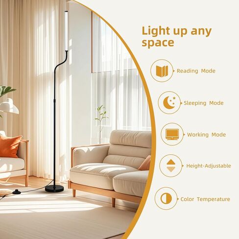 360° Floor Lamp with Adjustable Height & Flexible Arm, Remote & Foot Switch, Cool-Touch Body & High Brightness for Living Room, Bedroom, Office, Stepless Adjustable Colors and Brightness in Saudi Arabia