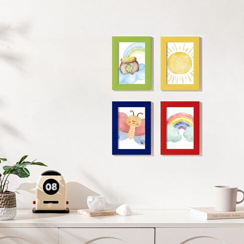 eletecpro 4x6 Picture Frames, Colorful Photo Frames Made of Engineered Wood and Acrylic Display 4x6 Photos, Cute Picture Frames for Wall & Tabletop (Orange, Royal Blue, Pink, Sky Blue) 4 Pack in Kuwait