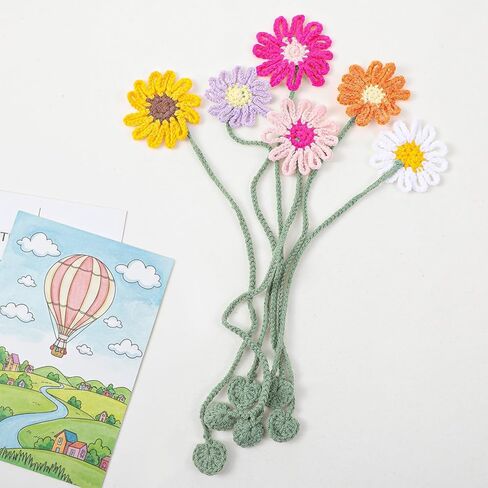 Flower Crochet Bookmarks 6 Pack Daisy Sunflower Book Marks for Reading Women, Cute Bookmark Personalized Crochet Books Markers for Book Lovers and Teachers in Saudi Arabia