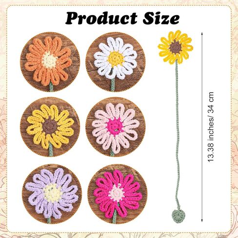 Flower Crochet Bookmarks 6 Pack Daisy Sunflower Book Marks for Reading Women, Cute Bookmark Personalized Crochet Books Markers for Book Lovers and Teachers in Saudi Arabia