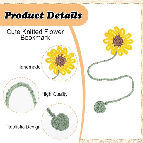 Flower Crochet Bookmarks 6 Pack Daisy Sunflower Book Marks for Reading Women, Cute Bookmark Personalized Crochet Books Markers for Book Lovers and Teachers in Saudi Arabia