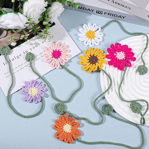 Flower Crochet Bookmarks 6 Pack Daisy Sunflower Book Marks for Reading Women, Cute Bookmark Personalized Crochet Books Markers for Book Lovers and Teachers in Saudi Arabia