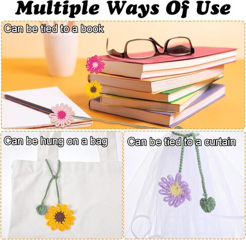 Flower Crochet Bookmarks 6 Pack Daisy Sunflower Book Marks for Reading Women, Cute Bookmark Personalized Crochet Books Markers for Book Lovers and Teachers in Saudi Arabia