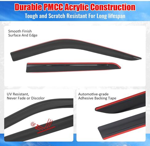 IKON MOTORSPORTS Tape on Low Profile Window Visors, Compatible with 2020-2025 Ford Explorer, Acrylic Smoke/Tinted Rain Guards, Side Window Wind Deflectors 4PCS in Saudi Arabia