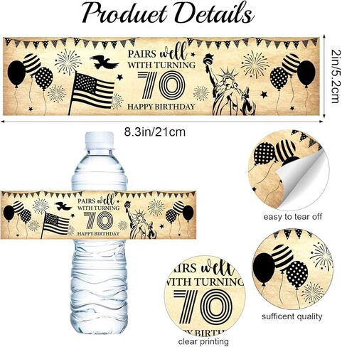 100PCS Pieces 70th Labels Sticker Labels Waterproof Wraps Sticker Water Bottle Labels Congrats for Wedding Anniversary Party Celebration Decoration Birthday Party Supplies in Saudi Arabia