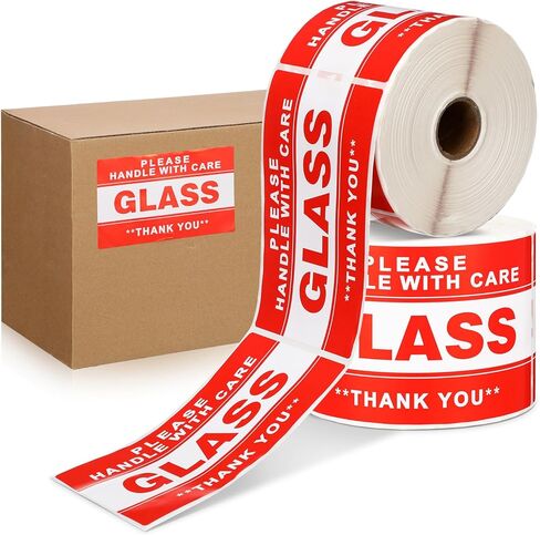 Marspark 3x5 Inch 500 Pcs Handle with Care Thank You Glass Stickers Fragile Glass Labels Warning Shipping Stickers Rectangle Adhesive Label, Red, 1 Roll in Saudi Arabia