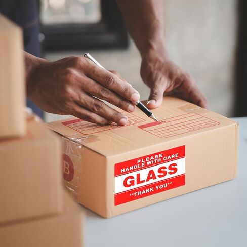 Marspark 3x5 Inch 500 Pcs Handle with Care Thank You Glass Stickers Fragile Glass Labels Warning Shipping Stickers Rectangle Adhesive Label, Red, 1 Roll in Saudi Arabia