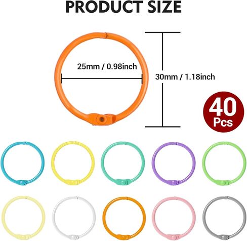 40 Pcs Binder Rings, 1 1/5 Inch Metallic Loose Leaf Book Rings for Index Cards, Notebooks, Keychains & Organizing, Perfect for Office, School, and Home Use in Saudi Arabia