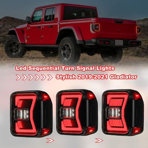 مصابيح خلفية تسلسلية LED للطرق الوعرة من Nixon لعام 2019 2020 2021 2022 2023 2024 2025 JEEP Gladiator JT، استبدال مجموعة المصابيح الخلفية Gladiator زوج واحد مع أضواء DRL/فرامل/عكسية (دخان) in Kuwait
