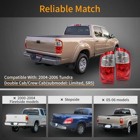 Tail Light Assembly Compatible with 2004-2006 Toyota Tundra Double Cab Tail lights Rear Brake Lamp with Bulbs and Wiring Harness, Passenger and Driver Side in Saudi Arabia