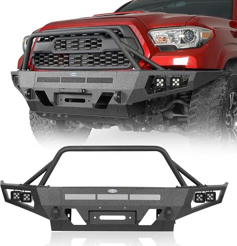u-Box 05-11 Tacoma Front Bumper Brush Guard for 2005–2011 Toyota Tacoma 2nd Gen, Full Width Off-Road Steel Bumper with Bull Bar, Skid Plate & 4 LED Lights, 12,000-lb Winch Ready in Saudi Arabia