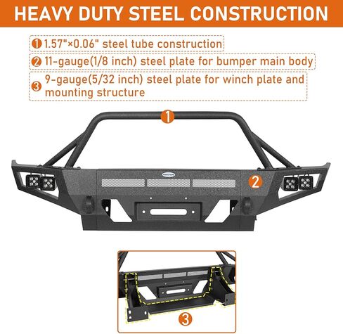 u-Box 05-11 Tacoma Front Bumper Brush Guard for 2005–2011 Toyota Tacoma 2nd Gen, Full Width Off-Road Steel Bumper with Bull Bar, Skid Plate & 4 LED Lights, 12,000-lb Winch Ready in Saudi Arabia