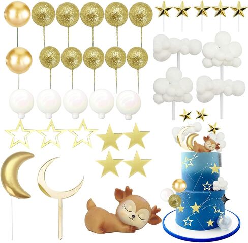 34 قطعة من أغطية الكيك على شكل نجمة القمر مع غزال القمر ونجمة سحابة زينة كعكة استحمام الطفل للأطفال مستلزمات حفلات الزفاف وأعياد الميلاد in Kuwait
