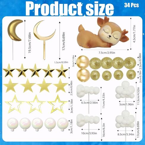 34 قطعة من أغطية الكيك على شكل نجمة القمر مع غزال القمر ونجمة سحابة زينة كعكة استحمام الطفل للأطفال مستلزمات حفلات الزفاف وأعياد الميلاد in Kuwait