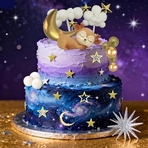 34 قطعة من أغطية الكيك على شكل نجمة القمر مع غزال القمر ونجمة سحابة زينة كعكة استحمام الطفل للأطفال مستلزمات حفلات الزفاف وأعياد الميلاد in Kuwait