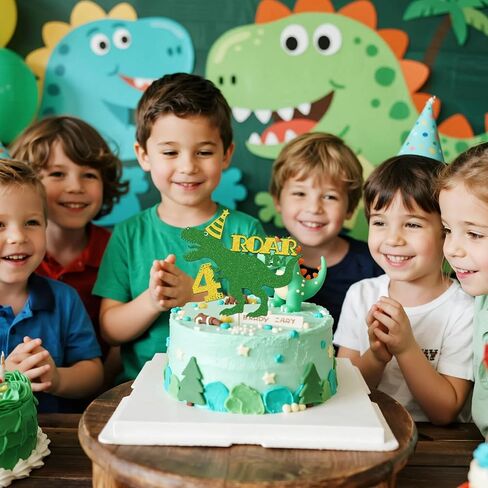 Dinosaur Roar I'm 4 Birthday Cake Decorations - Green Glitter Dino T-Rex Four Year Old for Dinosaurs Theme Kids Boys 4 Years Old Birthday Party Supplies Decoration in Saudi Arabia