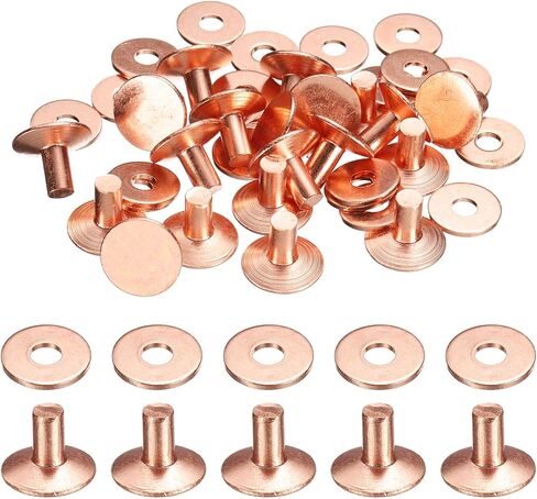 HARFINGTON 20 مجموعة من المسامير النحاسية وغسالات نتوءات 9x3.3x10 مم بلمسة نهائية لامعة من الجلد الصلب برشام تثبيت ترصيع للجلد DIY أحزمة يدوية ومحافظ الياقات، لون نحاسي in Saudi Arabia