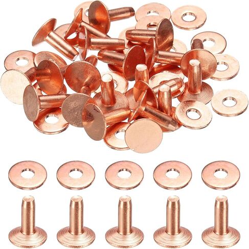 HARFINGTON 20 مجموعة من المسامير النحاسية وغسالات نتوءات 9x3.3x10 مم بلمسة نهائية لامعة من الجلد الصلب برشام تثبيت ترصيع للجلد DIY أحزمة يدوية ومحافظ الياقات، لون نحاسي in Saudi Arabia