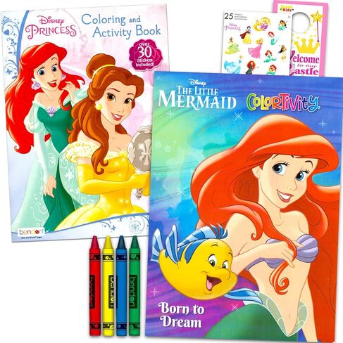 Little Mermaid Coloring Book Set for Kids - Bundle with 2 Coloring Books Featuring Ariel and More Plus Stickers, Games, Puzzles, Activities | Disney Princess Activity Book Pack in Saudi Arabia