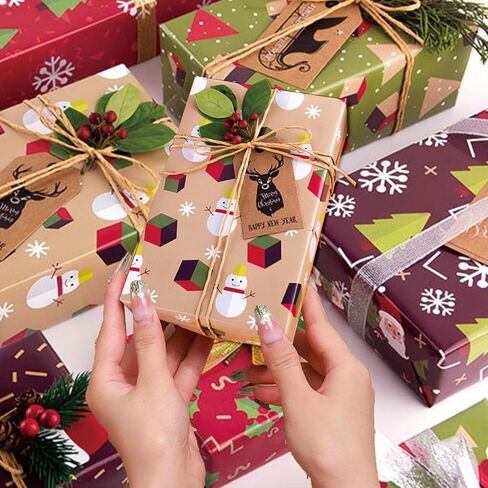12-Sheet Christmas Wrapping Paper Set, 12 Unique Vintage Designs (20"x28") with Gift Tags, Paper Twine & Double-Sided Tape, Premium Glossy Holiday Gift Wrap for Birthdays, New Year, Xmas Presents in Saudi Arabia