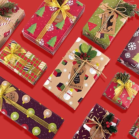 12-Sheet Christmas Wrapping Paper Set, 12 Unique Vintage Designs (20"x28") with Gift Tags, Paper Twine & Double-Sided Tape, Premium Glossy Holiday Gift Wrap for Birthdays, New Year, Xmas Presents in Saudi Arabia