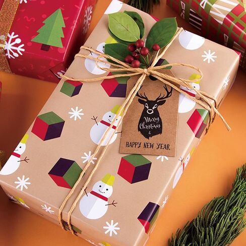 12-Sheet Christmas Wrapping Paper Set, 12 Unique Vintage Designs (20"x28") with Gift Tags, Paper Twine & Double-Sided Tape, Premium Glossy Holiday Gift Wrap for Birthdays, New Year, Xmas Presents in Saudi Arabia