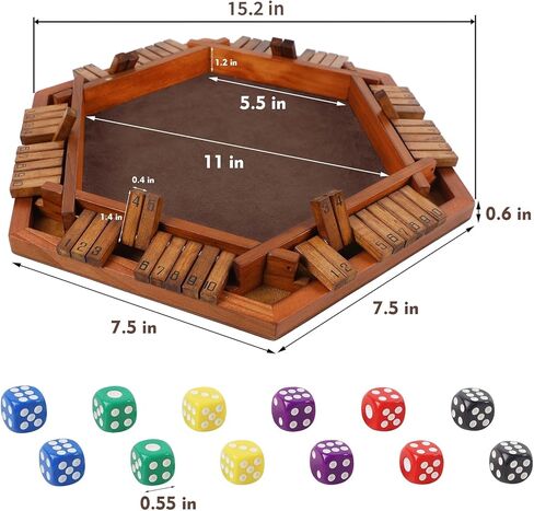 Juegoal Wooden 4 Players Shut The Box Dice Game, Classics Tabletop Version and Pub Board Game, 12 inch in Saudi Arabia