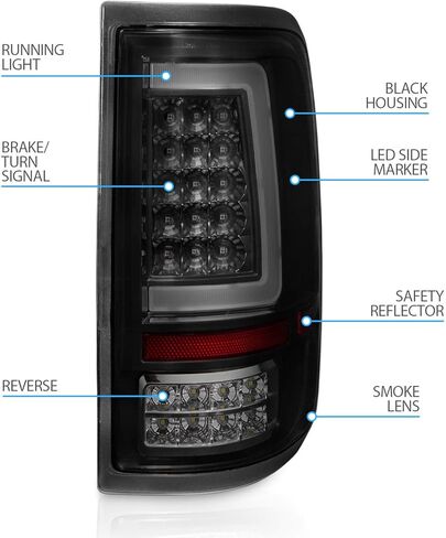 AmeriLite for 2004-2008 Ford F150 Styleside [Full LED] Smoke Dark Black C-Type Tube Tail Lights Pair - Driver and Passenger Side in Saudi Arabia