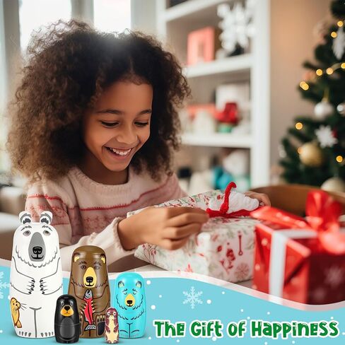 Gejoy عيد الميلاد التعشيش الدمى الروسية ماتريوشكا الدمى كسارة البندق الخشبية المصنوعة يدويا على دمى التعشيش مجموعة دمى خشبية قابلة للتجميع للبالغين والأطفال الصغار ديكو المنزل in Kuwait