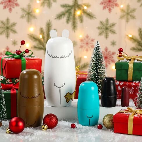 Gejoy عيد الميلاد التعشيش الدمى الروسية ماتريوشكا الدمى كسارة البندق الخشبية المصنوعة يدويا على دمى التعشيش مجموعة دمى خشبية قابلة للتجميع للبالغين والأطفال الصغار ديكو المنزل in Kuwait