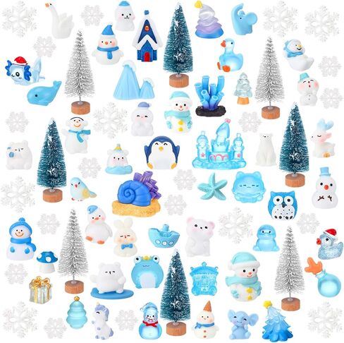 80 Pieces Christmas Miniature Figurines for Crafts Santa Snowman Mini Resin Landscape Bell Snowflake Christmas Tree Reindeer Gifts for DIY Crafts Winter Xmas Party Dollhouse Decor in Kuwait