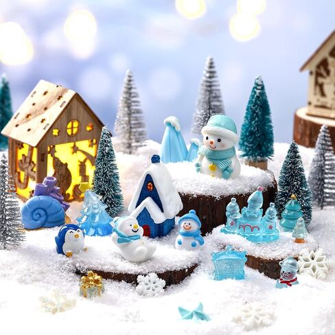 80 Pieces Christmas Miniature Figurines for Crafts Santa Snowman Mini Resin Landscape Bell Snowflake Christmas Tree Reindeer Gifts for DIY Crafts Winter Xmas Party Dollhouse Decor in Kuwait