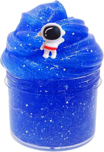 Galactic Glitter Slime Kit, Blue Sparkly Slime Assorted Shapes and Textures,Spacecraft Charms Included Slime kit Party Favors. in Kuwait