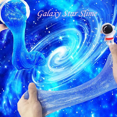 Galactic Glitter Slime Kit, Blue Sparkly Slime Assorted Shapes and Textures,Spacecraft Charms Included Slime kit Party Favors. in Kuwait