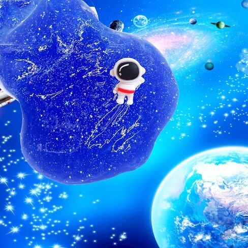 Galactic Glitter Slime Kit, Blue Sparkly Slime Assorted Shapes and Textures,Spacecraft Charms Included Slime kit Party Favors. in Kuwait