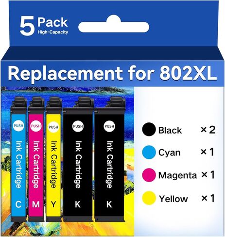 خراطيش الحبر المعاد تصنيعها لحزمة خراطيش الحبر Epson 802XL كومبو لطابعة T802 T802XL لطابعة Epson Workforce Pro WF-4740 WF-4720 WF-4734 WF-4730 EC-4020 EC-4030 EC-4040 (5 عبوات) in Kuwait