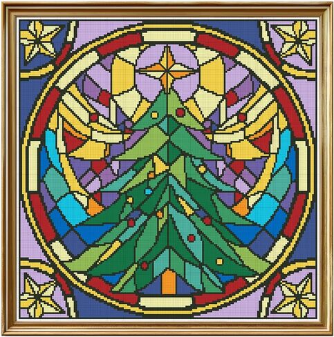 FREEBLOSS 11CT Christmas Printed Cross Stitch Kits Christmas Tree Stamped Cross Stitch Kit with Instruction Wall Hanging Kit for Needlepoint Adults Wall Art Decoration 18x18in/45x45cm in Saudi Arabia