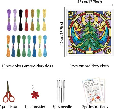 FREEBLOSS 11CT Christmas Printed Cross Stitch Kits Christmas Tree Stamped Cross Stitch Kit with Instruction Wall Hanging Kit for Needlepoint Adults Wall Art Decoration 18x18in/45x45cm in Saudi Arabia