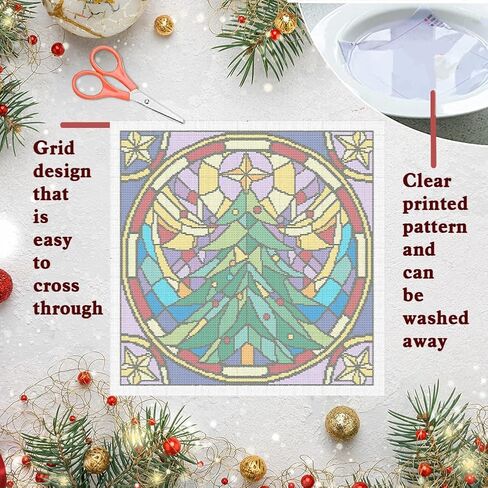 FREEBLOSS 11CT Christmas Printed Cross Stitch Kits Christmas Tree Stamped Cross Stitch Kit with Instruction Wall Hanging Kit for Needlepoint Adults Wall Art Decoration 18x18in/45x45cm in Saudi Arabia