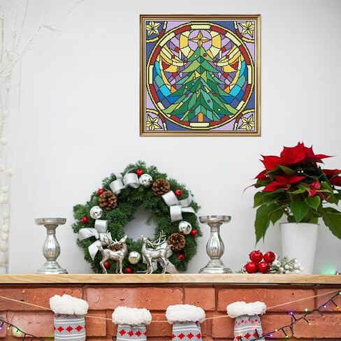 FREEBLOSS 11CT Christmas Printed Cross Stitch Kits Christmas Tree Stamped Cross Stitch Kit with Instruction Wall Hanging Kit for Needlepoint Adults Wall Art Decoration 18x18in/45x45cm in Saudi Arabia