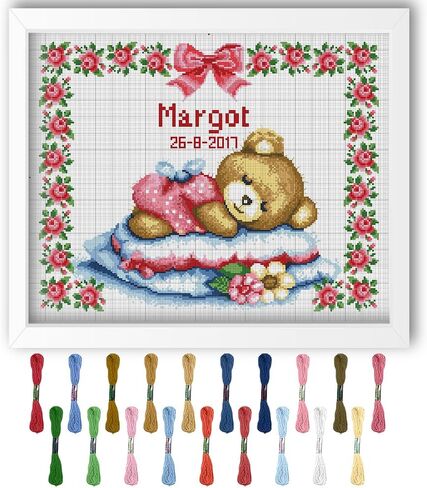 FREEBLOSS Cross Stitch Kit for Beginners 11CT Sleeping Bear Stamped Cross Stitch Wall Hanging DIY Embroidery Kit with Instructions 15.8" x 19.7"/40x50cm in Saudi Arabia