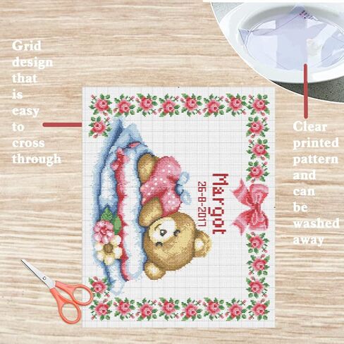 FREEBLOSS Cross Stitch Kit for Beginners 11CT Sleeping Bear Stamped Cross Stitch Wall Hanging DIY Embroidery Kit with Instructions 15.8" x 19.7"/40x50cm in Saudi Arabia