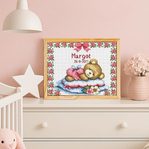 FREEBLOSS Cross Stitch Kit for Beginners 11CT Sleeping Bear Stamped Cross Stitch Wall Hanging DIY Embroidery Kit with Instructions 15.8" x 19.7"/40x50cm in Saudi Arabia