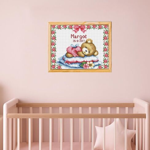 FREEBLOSS Cross Stitch Kit for Beginners 11CT Sleeping Bear Stamped Cross Stitch Wall Hanging DIY Embroidery Kit with Instructions 15.8" x 19.7"/40x50cm in Saudi Arabia