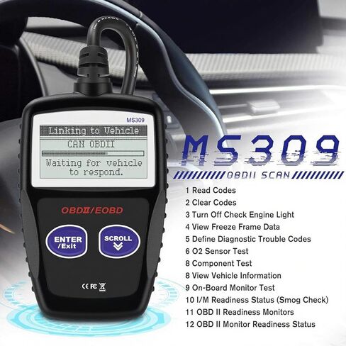 OBD2 Scanner MS309 Universal Car Engine Fault Code Reader, Check Engine Light and Emission Monitor Status, OBDII CAN Diagnostic Scan Tool, Red in Saudi Arabia