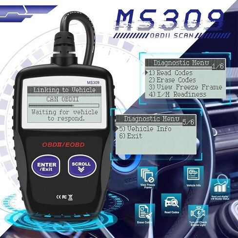 OBD2 Scanner MS309 Universal Car Engine Fault Code Reader, Check Engine Light and Emission Monitor Status, OBDII CAN Diagnostic Scan Tool, Red in Saudi Arabia